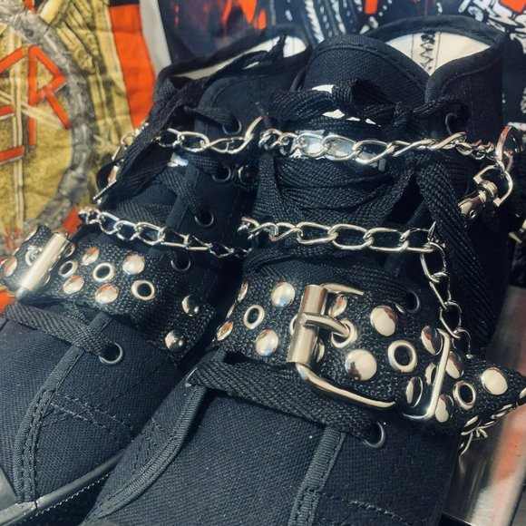 Punk Studded Skate shoes A-5 Spikes Strap And Chai - Picture 10 of 11
